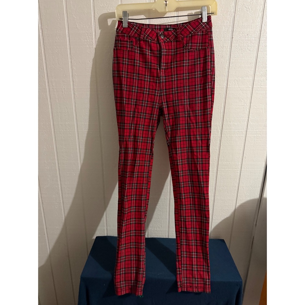 Labijou Red Tartan Plaid High Waisted Skinny Pants Womens Size M Punk Grunge